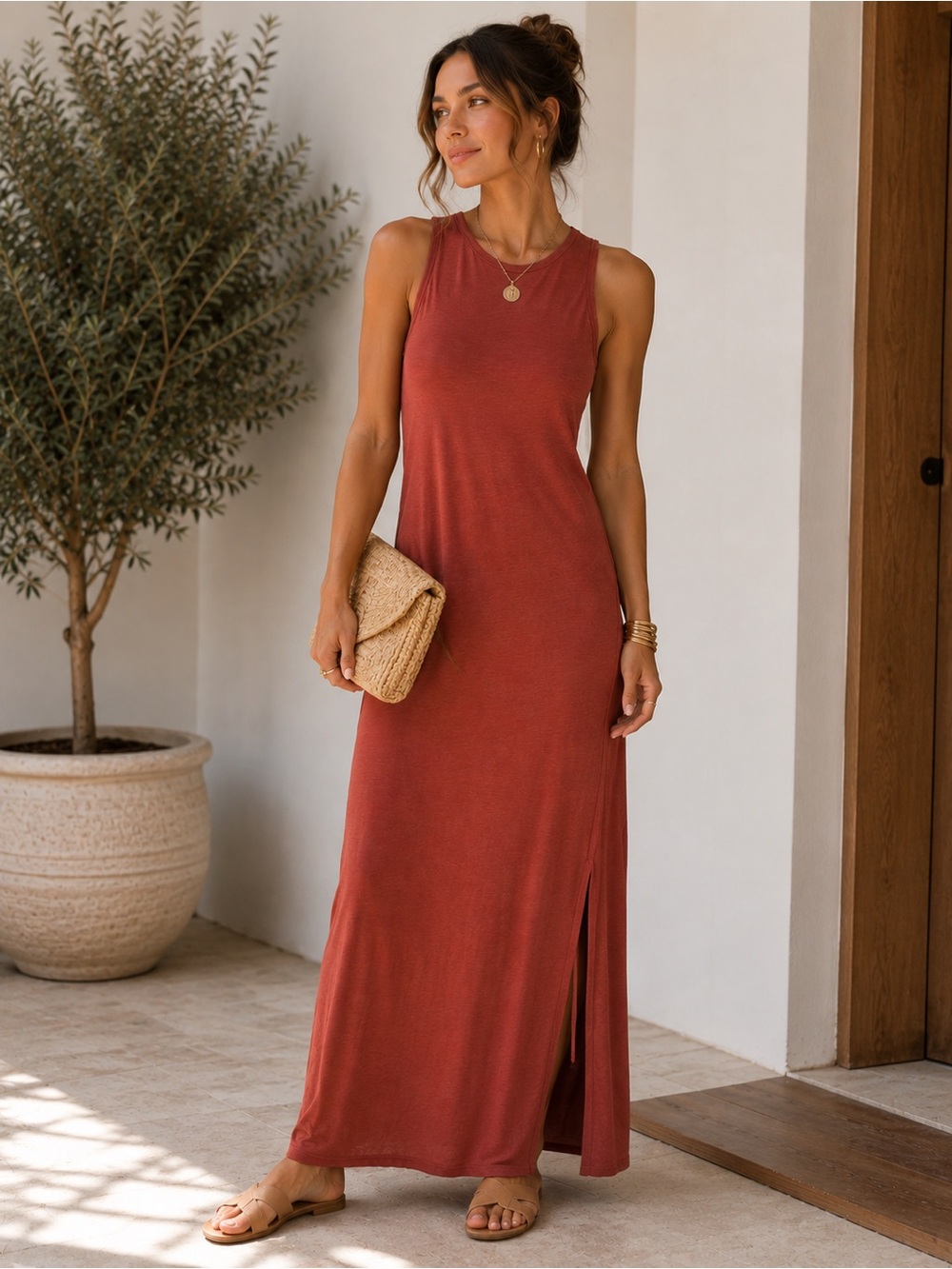 Sundry Sleeveless Maxi Dress in Rust